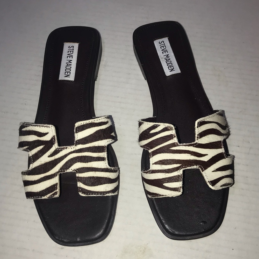 Steve Madden Hadyn-L Sandals Zebra Printed Cow Hair Sz 7.5 NWOB